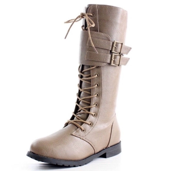 Lace Up Side Zip Double Buckle Moto Combat Boots - Picture 4 of 6
